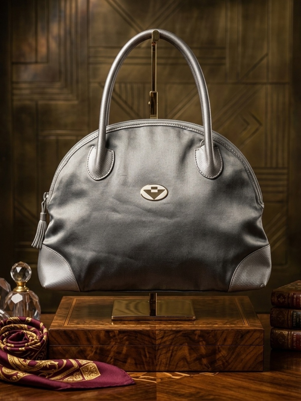 Bottega Veneta Black Satchel with Silver Detail